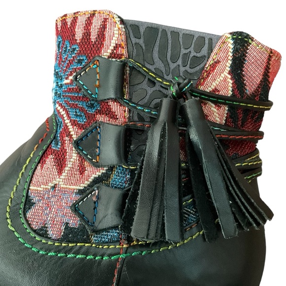 L' Artiste Spring Step Live Leather Tapestry Floral Ankle Bootie Fringe Women - Picture 10 of 15